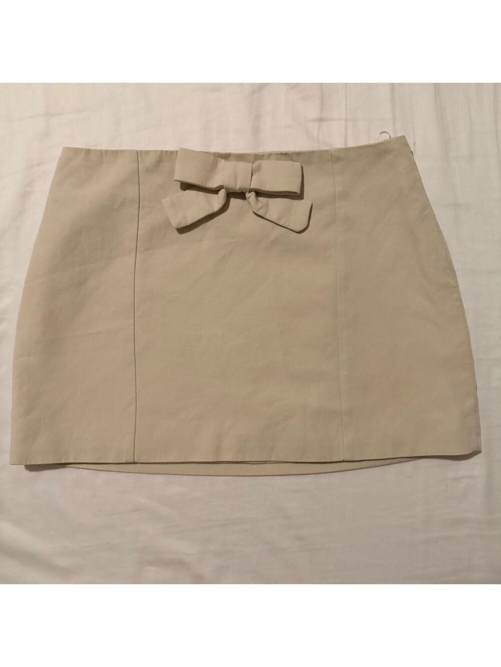 ZARA Beige Linen Blend Bow Mini Skirt – Size XS